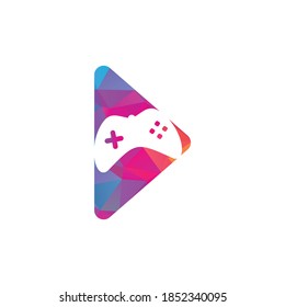  Plantilla de diseño del logotipo de juegos con botón de reproducción y Joy Stick.