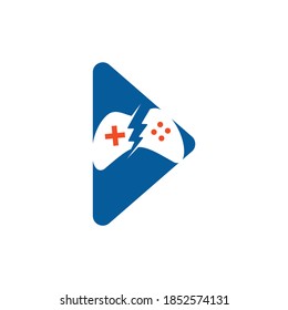  Plantilla de diseño del logotipo de juegos con botón de reproducción y Joy Stick.