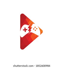  Plantilla de diseño del logotipo de juegos con botón de reproducción y Joy Stick.