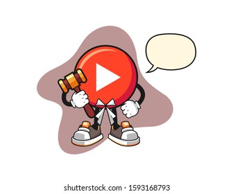 Play button judge with speech bubble cartoon. Mascot Character vector.
