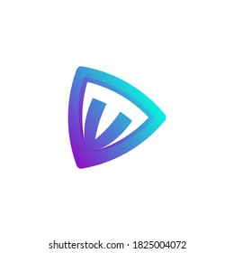botón de reproducción y letra M para diseño de logotipo de música y aplicación