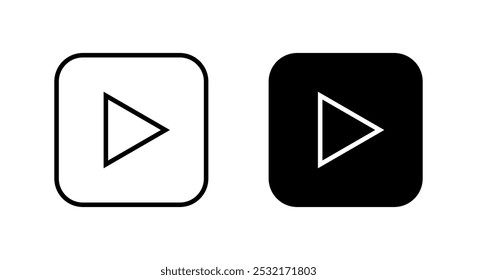 Juega el ícono de la línea de Botón en el cuadrado negro. Concepto de reproductor multimedia