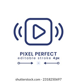 Play button linear desktop icon. Media player. Music on. Watching video content. Pixel perfect, outline 4px. GUI, UX design. Isolated user interface element for website. Editable stroke