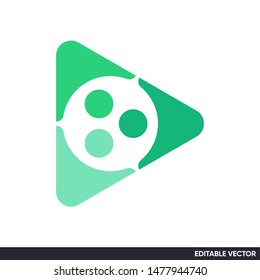 play button logo from abstract people teamwork symbol