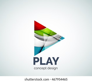 Play button logo business branding icon, created with color overlapping elements. Glossy abstract geometric style, single logotype