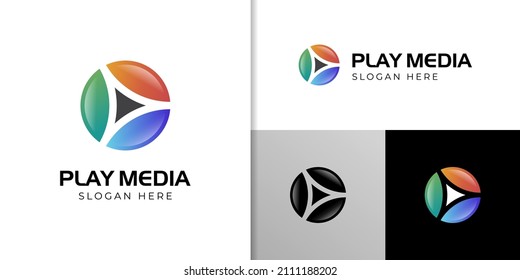 Play button logo design with circle shape symbol, modern technology media logo template