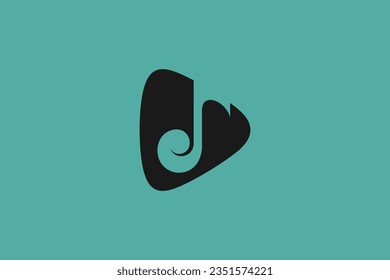 play button logo design with musical note combination