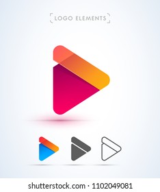 Play button logo design template. Music icons collection. Material design, flat, line art styles. App