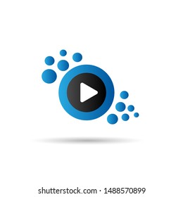 Play Button Logo Design Template, Company Logo Concept With Bubble Element, Blue, Black, Ellipse