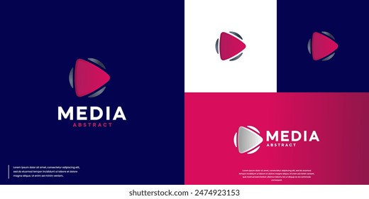 play button logo, digital broadcasting, modern tech, logo design illustration.