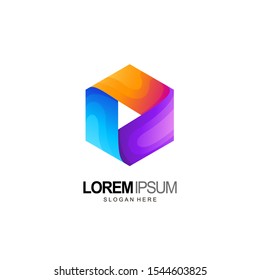 play button logo and hexagon design and template