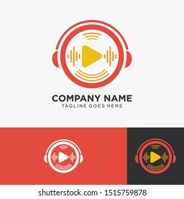 Play Button Logo Media Inspiration, Abstract Headphones Graph Beat Fun Music Icon Sign, Video Production for Business. Vector eps10 editable