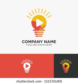 Play Button Logo Media Inspiration, Abstract Bulb Lamp Neon Fun Music Icon Sign, Video Production for Business. Vector eps10 editable