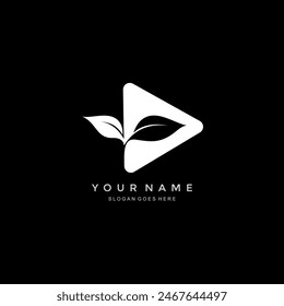 play button logo with natural leaves. vector illustration of the play button icon and nature leaves.symbol sign for nature-themed multimedia
