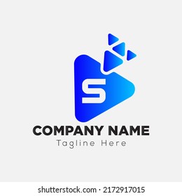 Play Button Logo On Letter S Template. Play icon On S Letter, Initial Play Sign Concept