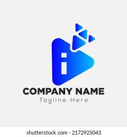 Play Button Logo On Letter I Template. Play icon On I Letter, Initial Play Sign Concept