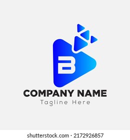 Play Button Logo On Letter B Template. Play icon On B Letter, Initial Play Sign Concept