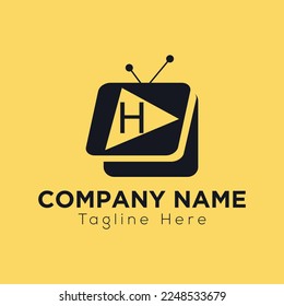 Play Button Logo On Letter H Template. Play icon On H Letter, Initial Play Sign Concept