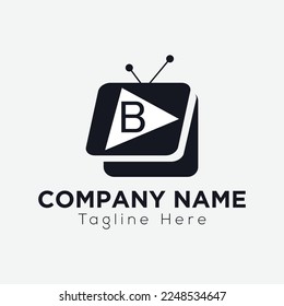 Play Button Logo On Letter B Template. Play icon On B Letter, Initial Play Sign Concept