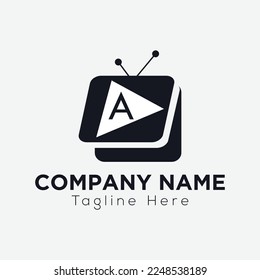 Play Button Logo On Letter A Template. Play icon On A Letter, Initial Play Sign Concept