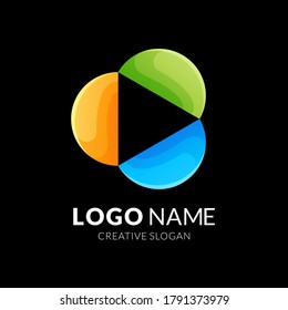 play button logo template, modern 3d logo style in gradient vibrant colors