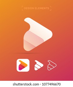 Play button logo template. Video and Music player app icon. Origami material design style