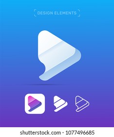 Play button logo template. Video and Music player app icon. Origami material design style