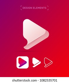 Play button logo template. Video and Music player app icon. Origami material design style