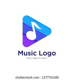 Play button logo template. Video and Music player icon design. Vector, abstract, material design, flat and line art style - Vector 