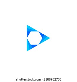 Play button logo with three tone blue color. Triangle logo.