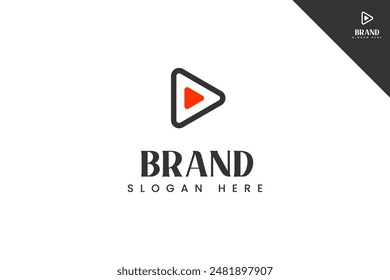 Play button logotype. Entertainment brand identity design template. Perfect logo for business related to cinema industry. Isolated background. Vector eps 10.