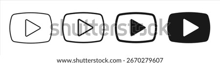Play button media icon set editable stroke outline solid blue.