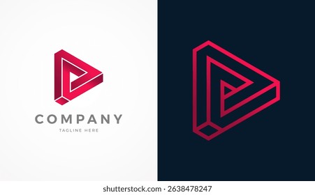 Play Button Media Logo, 3D play button forming abstract Letter P with two style design and color, usable for brand and company logos, vector illustration