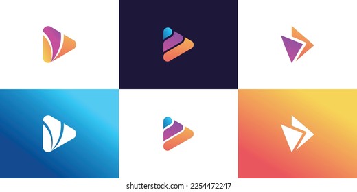 Play button media logo icon, media play technology logo icon vector illustration