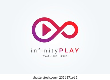 Play Button Media Logo.  infinity with  play button inside, usable for brand and company logos, flat design logo template, vector illustration