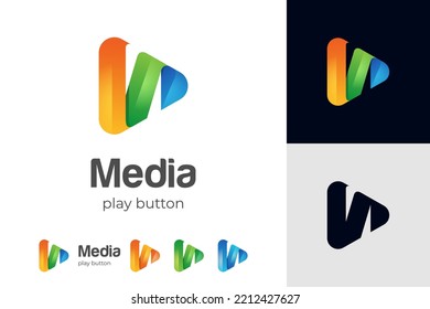 Play button media music icon logo design, colorful media play technology logo element for music audio, Streaming service app, video icon logo