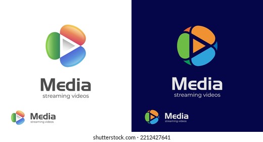 Play button media music icon logo design, colorful media play technology logo element for music audio, Streaming service app, video icon logo