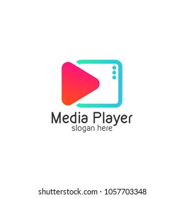 Video-Design-Vorlagen für Vektorgrafiken-Logo auf der Schaltfläche Media Player abspielen mit weißem Hintergrund
