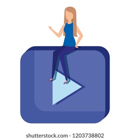 play button with mini girl