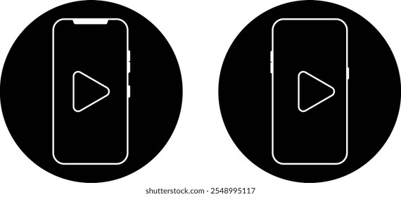 botão play com com o conjunto de ícones do telefone celular. ícone Botão Reproduzir. Streaming no telefone
