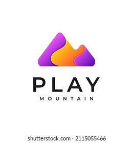 play button mountain colorful logo vector