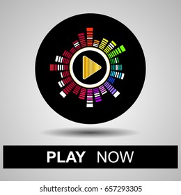 play button music icon symbol colorful isolated on black circle, colorful play button.