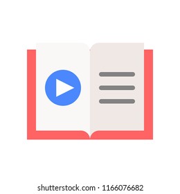 play button on book, online education icon concept