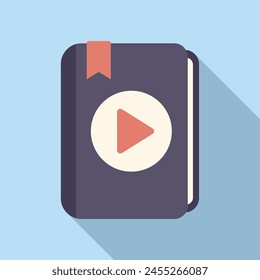 Play button on digital book icon flat vector. Listen audiobook. Learn creative