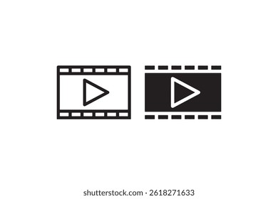 Play button on film strip icon set Vector