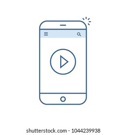 Play button on a mobile screen. Minimal vector illustration
