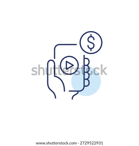 Play button on phone and dollar. Video hosting or media streaming app costs. Subscription or payment. Pixel perfect, editable stroke vector icon