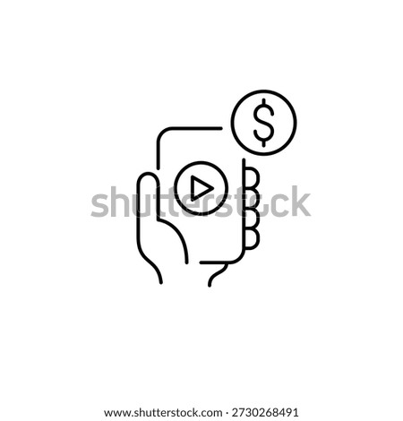 Play button on phone and dollar. Video hosting or media streaming app costs. Subscription or payment. Pixel perfect, editable stroke vector icon
