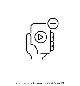 Juega al Botón en el teléfono, menos el símbolo. Video Eliminado, juego cancelado. Icono de Vector de trazo perfecto y editable