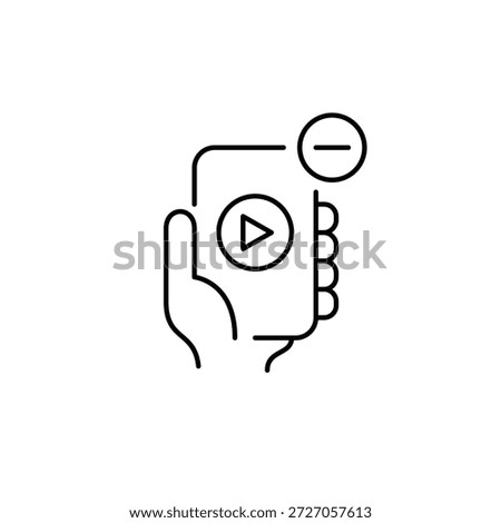 Play button on phone, minus symbol. Video removed, game cancelled. Pixel perfect, editable stroke vector icon